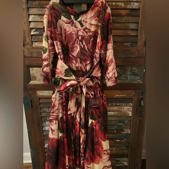 Samantha Sung Florance Dress Fit and Flare Retro Wool Floral Luxury Midi